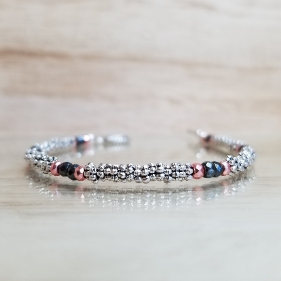 Rose Gold Faceted Hematite Beaded Bracelet - Picture 2 of 6